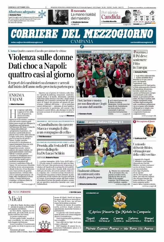 Prima-pagina-corriere del mezzogiorno-del-2024-09-01